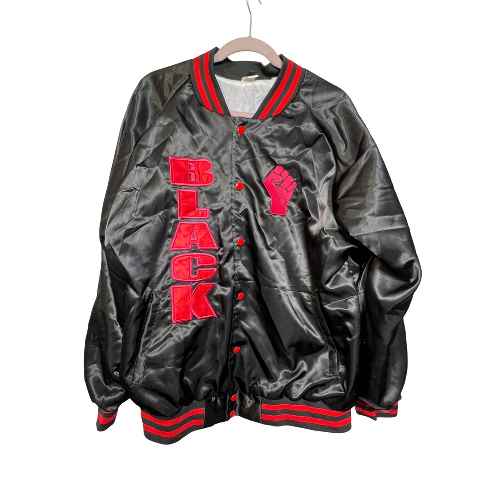 Unbranded Mens Varsity Jacket Black Power Silk XL Black Red Embroidered Bomber